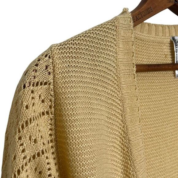 Azur Collection Open Front Pointelle Knit Longline Cardigan Pale Yellow Sz Large - Picture 5 of 8